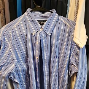 Ralph Lauren Blue Striped Dress Shirt Classic Cotton